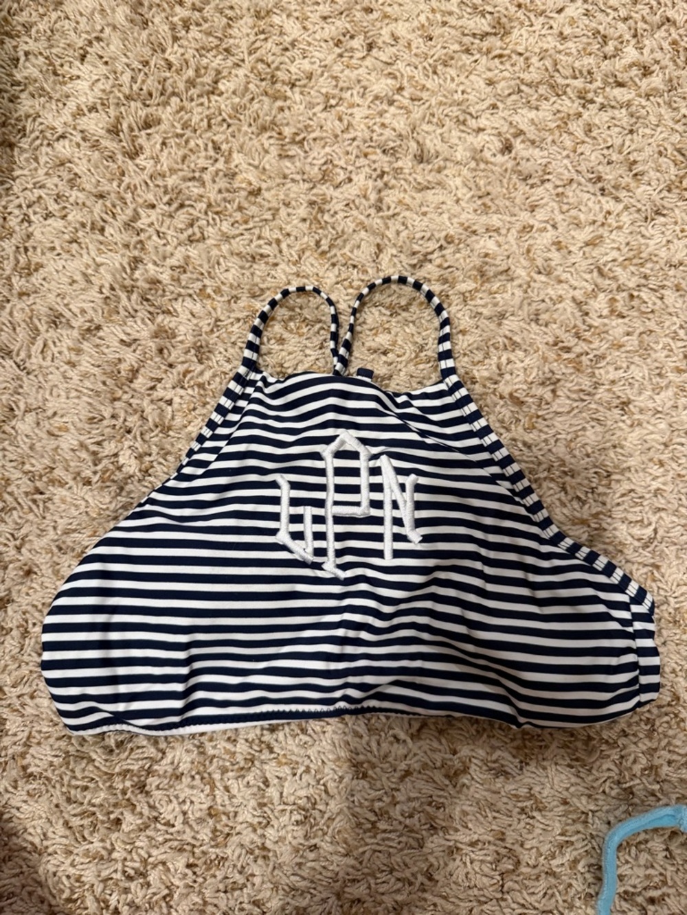 Striped High-Neck Bikini Top in Navy and White